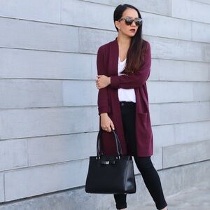 Women's Burgundy Long Cardigan Sweater